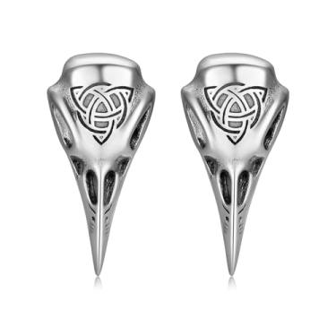 Imagem de OIDEA Brincos masculinos de corvo viking: brincos punk góticos de crânio de cruz celta brincos falsos leves hipoalergênicos de aço inoxidável joias presentes, one size, Metal, Sem pedra preciosa