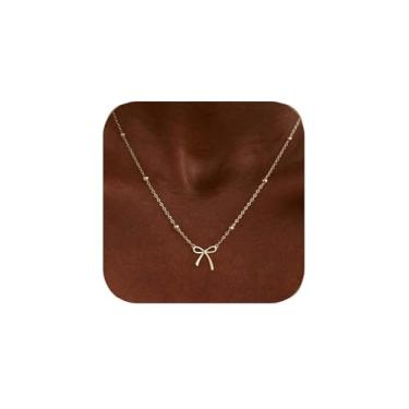 Imagem de Qiansail Colar de laço, moderno, com pingente de laço, gargantilha de contas, corrente de joias, presentes de meia para mulheres, One Size, Metal, Sem Pedra Preciosa