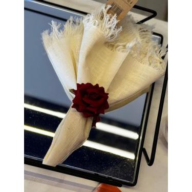 Imagem de Anel para guardanapo flor rosa vermelha - Artesanal