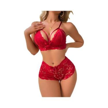 Imagem de Conjunto De Pijamas De Renda Floral Feminina Transparente Babydoll Cur