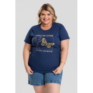 Imagem de T-shirt Feminina Plus Size 100% Algodão Estampada "UNDER HIS WINGS" - 