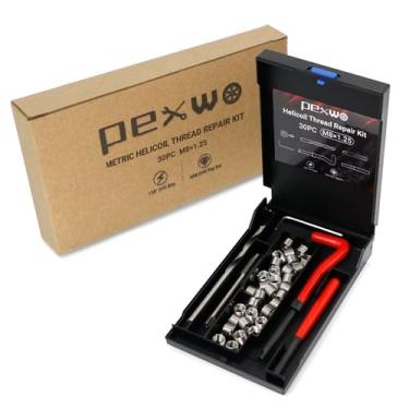Imagem de pexwo Kit de reparo de rosca helicoil M8 × 1,25, ferramenta de reparo de rosca com broca HSS, kit de instalação de reparo de rosca métrica para rerosquear roscas internas com estojo de transporte