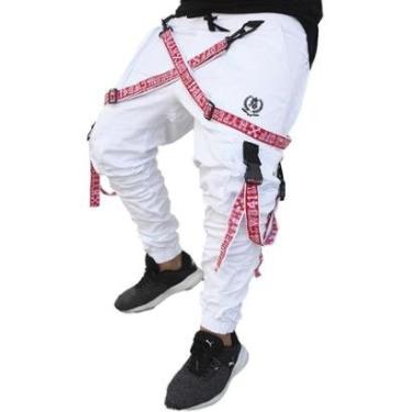 Imagem de Calça Jogger Masculina BRANCA Trend Suspenders Tracks VERMELHA-Unissex