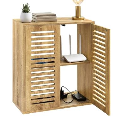 Imagem de Armário de armazenamento de roteador WiFi, modem de caixa de armazenamento de roteador de chão, caixa de armazenamento multifuncional para roteador, filtro de linha e organizador de gerenciamento de