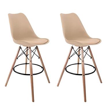 Imagem de Conjunto com 2 Banquetas Saarinen Nude - Base Madeira Natural