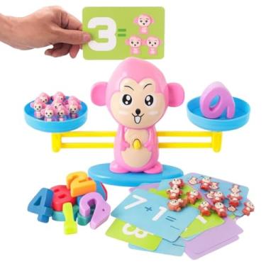 Imagem de Jogo Pedagógico brinquedo Balança educativo matemática Macaco Rosa