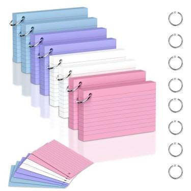 Imagem de DORFAS 400 cartões coloridos de 7 x 12 cm com anéis de fichário, cartões de estudo forrados e em branco, cartões grossos para estudantes e professores, cartões codificados por cores para escola, casa