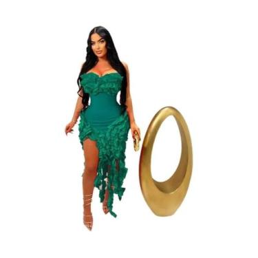 Imagem de Vestido De Festa Longo Elegante Sem Alças Com Franjas E Ruffles Para M