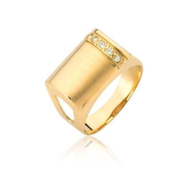 Imagem de anel feminino escovado pedras zircônias pedras ouro 18k A81 - MAEHLER 