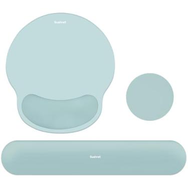 Imagem de Sushret Mouse Pad e Apoio de Pulso para Teclado, Conjunto 3 em 1 de Espuma de Memória Gel Ergonômica, Almofada de Apoio para Braço de Mouse, Acessórios de Escritório para Gaming e Trabalho