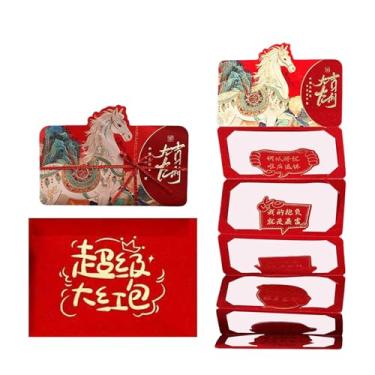 Imagem de Envelopes vermelhos do ano do cavalo 2026 - decorações de casa dobráveis tradicionais de desenhos animados - Envelopes de dinheiro vermelho chinês - para amigos da família, crianças, filhos, filhas
