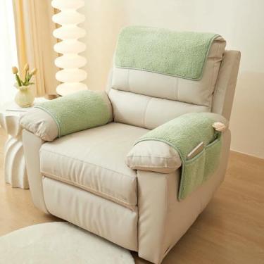 Imagem de Capas para poltronas com protetores de encosto de cabeça para poltronas reclináveis ​​e bolsos de armazenamento. Capa antiderrapante para encosto de cabeça, capa felpuda para sofá