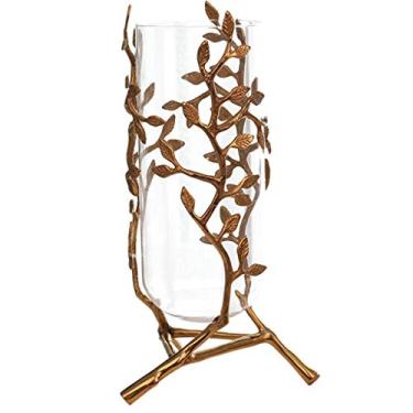 Imagem de Vasos Frasco de Flores de Vidro Antigo, Suporte de Ramo de Latão, Vaso de Cilindro Decorativo, Centros de Mesa de Jantar Criativos, para Loja (Cor: Dourado, Tamanho: 37 cm)