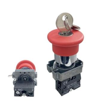 Imagem de Interruptor de botão rotativo de parada de emergência com chave ZB2-BS142C Montagem de cabeça de cogumelo vermelho 22 mm Energia elétrica