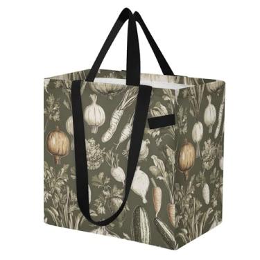 Imagem de SEHANY Sacolas de compras reutilizáveis de vegetais em aquarela com alças reforçadas, bolsa de compras de lona dobrável à prova d'água de grande capacidade para viagem, cozinha, praia