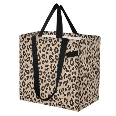 Imagem de SEHANY Sacolas de compras reutilizáveis com estampa de leopardo marrom com alças reforçadas, bolsa de compras de lona dobrável à prova d'água de grande capacidade para viagem, cozinha, praia