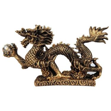 Imagem de Escultura Dragão Chinês Dourado em Resina  Prosperidade, Força e Prote
