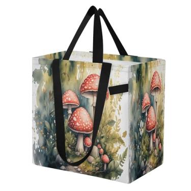 Imagem de SEHANY Sacola de compras reutilizável de cogumelo herb com alças reforçadas, bolsa de compras de lona dobrável à prova d'água de grande capacidade para viagem, cozinha, praia