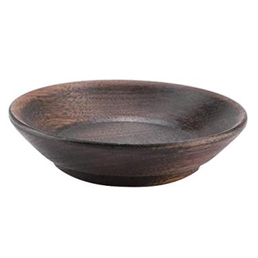 Imagem de Bandeja de servir de madeira, bandeja de frutas, bandeja de frutas de madeira de cor escura sólida, bandeja de comida redonda para comida, frutas, café, chá (7,5 cm)