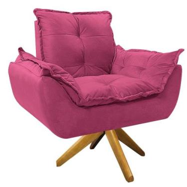 Imagem de Poltrona Opala Base Giratória de Madeira Sintético Pink - Doce Sonho M