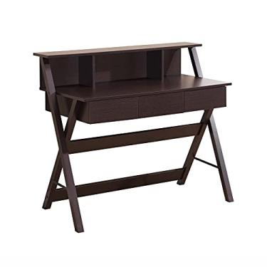 Imagem de U5GAAALPPQ9 Escrivaninha com gavetas de armazenamento, mesa de escritório em casa com compartimentos vintage para computador, mesa de estudo de estudante, madeira, PC, laptop, mesa de jogos