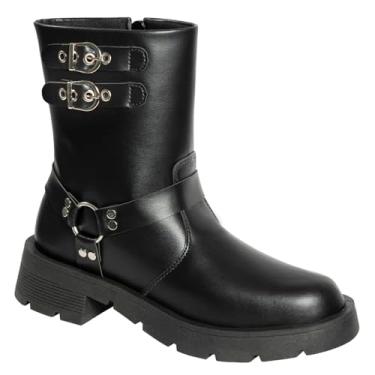 Imagem de Bota Coturno Feminina Cano Médio Tratorado Fivela Plataforma (Preto, BR, Adulto, Numérico, 36)