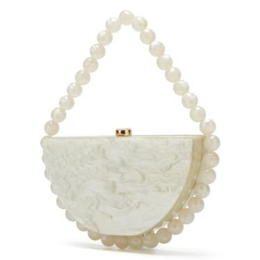 Imagem de Jusavie Bolsas de mão de acrílico femininas com contas fofas bolsa de mão para noite chique moderna bolsa clutch para festa de formatura casamento 2025, Bege branco, Small