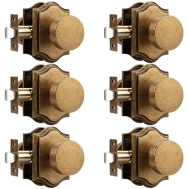 Imagem de Probrico Maçanetas de porta de latão antigo, maçanetas de porta de passagem para corredor de armário, maçaneta de porta de armário interior resistente, pacote com 6