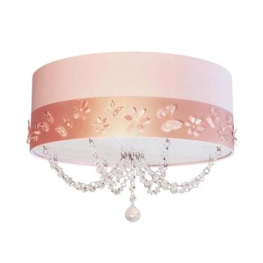 Imagem de Luminária Infantil Plafon Faixa flores e Borboletas 40x15 Rosa - Tom L