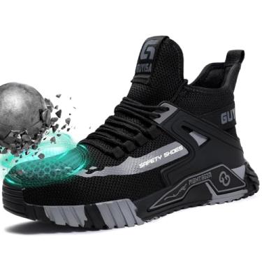 Imagem de Sapatos masculinos de bico de aço para segurança no trabalho, sapatos de construção industrial, botas industriais, tênis de trabalho confortáveis e leves para o trabalho, 0296-preto, 9 Wide