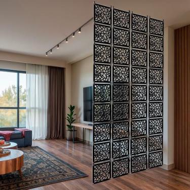 Imagem de Kit 06 de placas decorativas de MDF na COR PRETA divisória de ambiente