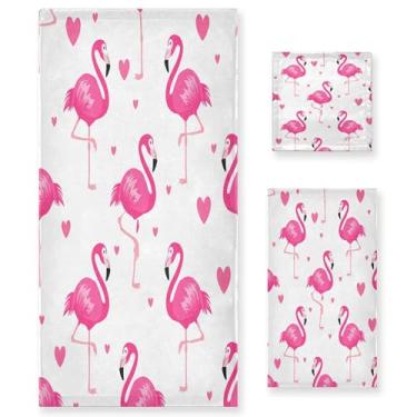 Imagem de xigua Lindo conjunto de toalhas de banheiro flamingos absorvente macio 3 peças toalha de banho toalha de mão toalhas decorativas para banheiro, academia, hotel, praia, piscina