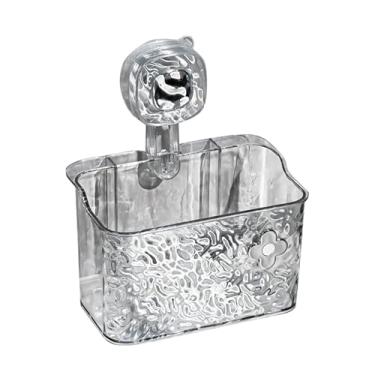 Imagem de Prateleira de chuveiro com ventosa – Prateleira de armazenamento com ventosa – Cesta de parede com orifícios para filtro de água, suporte de canto ondulado para pia de vidro, banheira, chuveiro