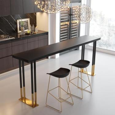 Imagem de Mesa de bar de altura de balcão industrial - Mesa de jantar de cozinha retangular de madeira maciça com base de metal, design de cavalete moderno, perfeito para cozinha ou espaço de café