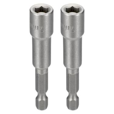 Imagem de HARFINGTON 2 peças de broca de chave de porca soquete métrico de 7 mm haste sextavada de 1/10.2 cm (65 mm), soquetes magnéticos de 6 pontos de troca rápida, conjuntos de parafusos de aço Cr-V para
