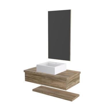 Imagem de Conjunto Bancada C-cuba Q39, Prateleira E Espelheira Metrópole 806 Branco Chess Carvalho