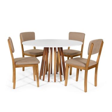 Imagem de Mesa De Jantar Redonda Gabi Nat/bran Com 4 Cadeiras Estofadas Ella Marrom Claro
