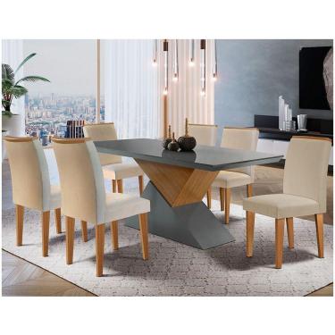 Imagem de Mesa Aster 180 Tampo Mdf 6 Cadeiras Creme Grafite E Imbuia