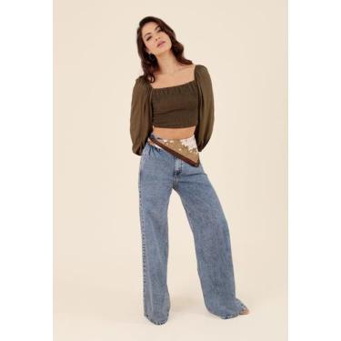 Imagem de Calça Jeans Wide Leg Bolso Faca Azul Médio - Pop Me, 38