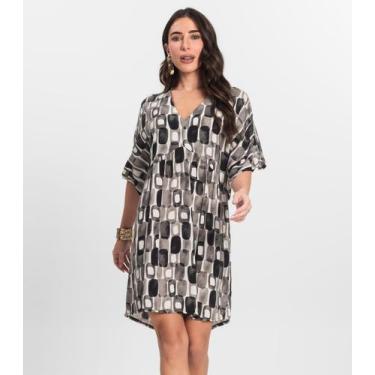 Imagem de Vestido Curto Feminino Estampado Decote V Endless Preto, M, Preto