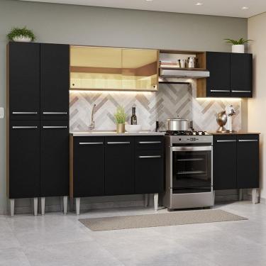 Imagem de Armário De Cozinha Completa 293cm Com Pia Rustic/preto Emilly Madesa 07 Rustic/preto