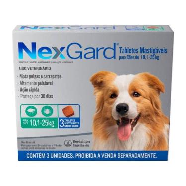 Imagem de NexGard Antipulgas e Carrapatos para Cães de 10,1 a 25kg 3 UNIDADES - 