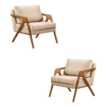 Imagem de Kit com 2 Poltronas Mona Luxo em Madeira Maciça - Minas mov, Linho Beg