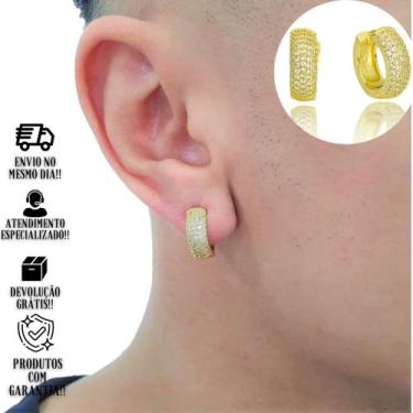 Imagem de Brinco Masculino Ouro Argola Cravejada Zircônia Banhada a Ouro 24k - T