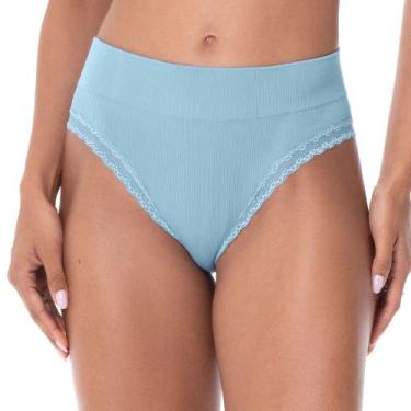 Imagem de Calcinha Tanga Rib e Renda sem Costura Azul Gelo - Zee Rucci, M