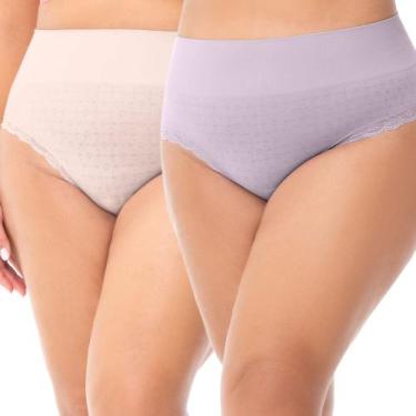 Imagem de Kit com 2 Calcinhas Biquíni Com Renda Sem Costura Plus Size Nude Rosad