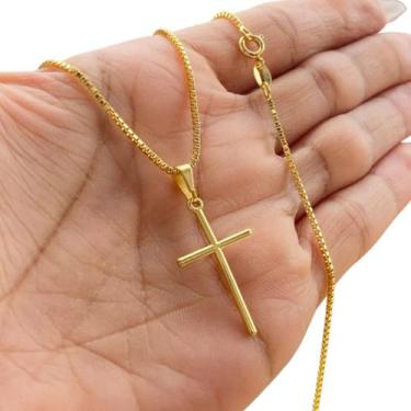 Imagem de Correntinha Masculina Veneziana 70cm Pingente Crucifixo Fininho Banhad