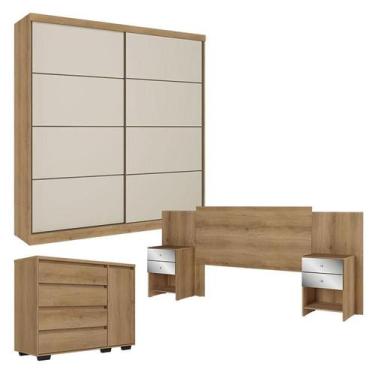 Imagem de Guarda Roupa Casal Malaga 2 Portas Capuccino Off White com Cômoda com 