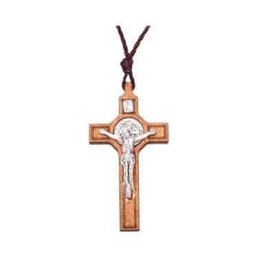 Imagem de Colar De Oração Unissex Em Madeira E Metal Com Cruz, Joia Cristã De Je