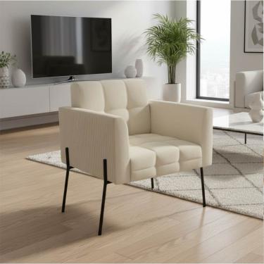 Imagem de Poltrona Sala Decorativa Elisa Pé de Aço Lateral Preto Cotelê Ext/Veludo Bege D03 - D'Rossi